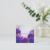 Violet Gold Floral Geometric Frame Elegant Vierkante Visitekaartje (Staand voorkant)
