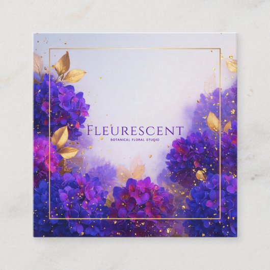 Violet Gold Floral Geometric Frame Elegant Vierkante Visitekaartje (Voorkant)