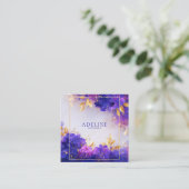 Violet Gold Floral Geometric Frame Elegant Vierkante Visitekaartje (Staand voorkant)