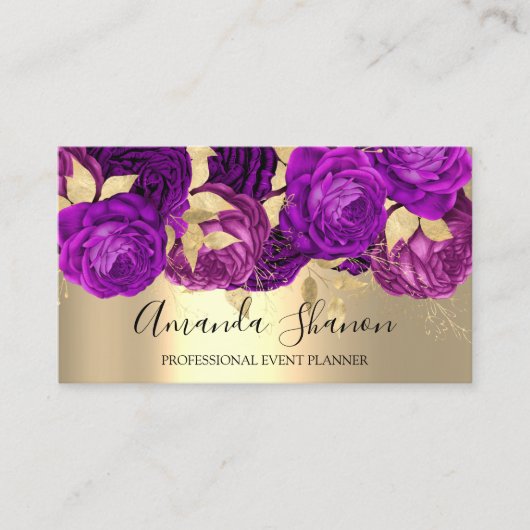 Violet Gold Flowers Logo Event Planner QRCode Visitekaartje (Voorkant)