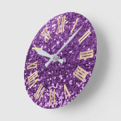 Violet Gold Glitter Sparkly Metallic Roman Nummers Ronde Klok (Hoek)