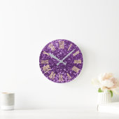Violet Gold Glitter Sparkly Metallic Roman Nummers Ronde Klok (Huis)