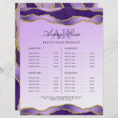 Violet Gold Marble Agate Schoonheidssalon Prijslij (Voorkant / Achterkant)