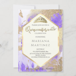 Violet Gold waterverf geometrische Quinceañera Kaart
