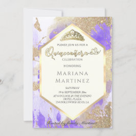 Violet Gold waterverf geometrische Quinceañera Kaart