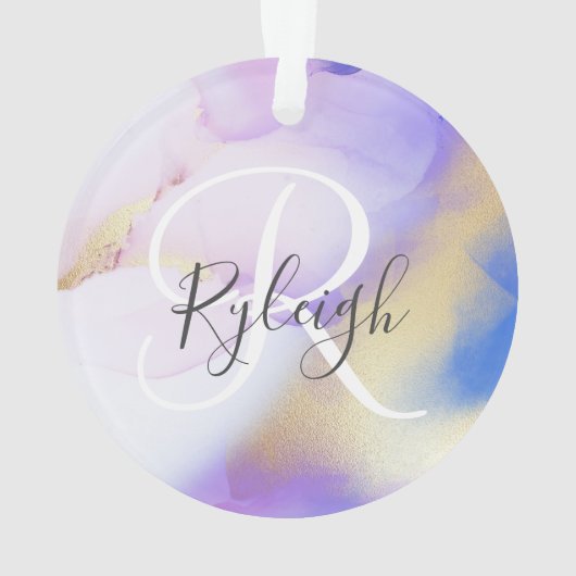 Violet Gold Waterverf Luxe - Aangepaste monogram n Ornament (achterkant)