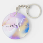 Violet Gold Waterverf Luxe - Aangepaste monogram n Sleutelhanger (Achterkant)