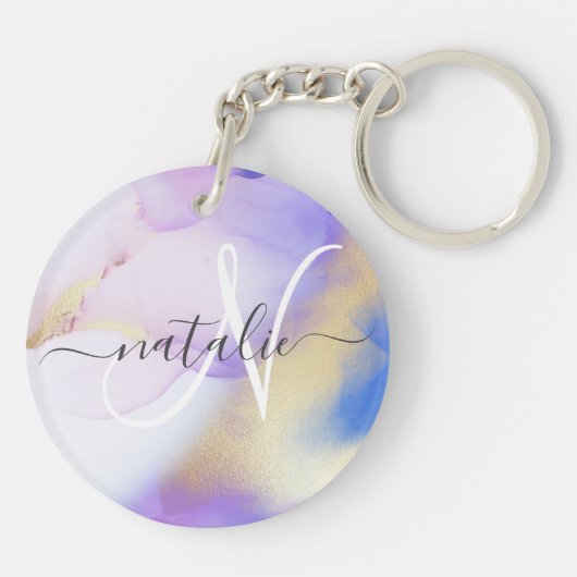 Violet Gold Waterverf Luxe - Aangepaste monogram n Sleutelhanger (Achterkant)