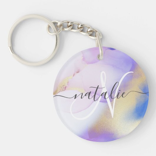 Violet Gold Waterverf Luxe - Aangepaste monogram n Sleutelhanger (Voorkant)