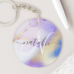 Violet Gold Waterverf Luxe - Aangepaste monogram n Sleutelhanger<br><div class="desc">Pas deze glamoureuze stijl abstracte lila waterverf eenvoudig aan met uw eigen details.</div>