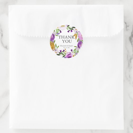 Violet & Gold Wedding Hartelijk dank, Sticker (Tas)