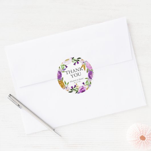 Violet & Gold Wedding Hartelijk dank, Sticker (Envelop)