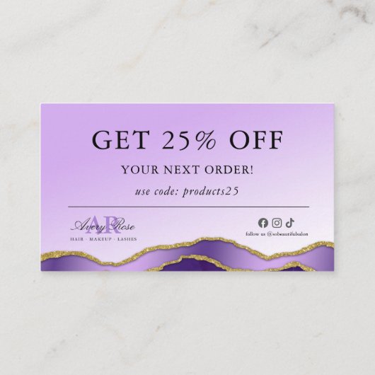 Violet & Goud Marmeren Agaat Schoonheid Dank u kaa Visitekaartje (Achterkant)