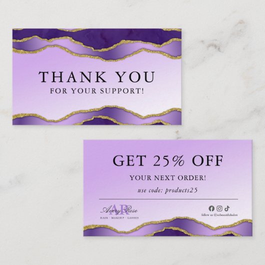 Violet & Goud Marmeren Agaat Schoonheid Dank u kaa Visitekaartje (Voorkant / Achterkant)