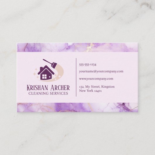 Violet Goud Roze Marmer Huishoudhulp service Visitekaartje (Voorkant)