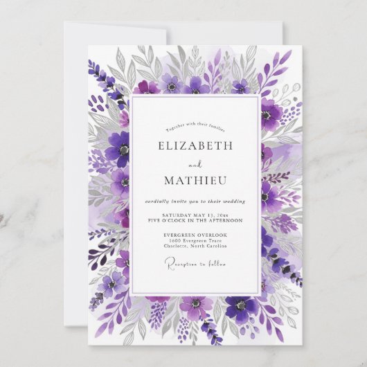 Violet Graceful Spring Wedding Kaart (Voorkant)
