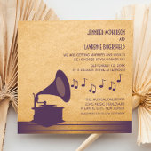 Violet  Gramophone Wedding Invite Kaart