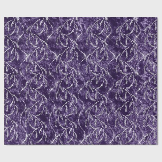 Violet Grape Sparkly Laurel Floral Silver Diamonds Cadeaupapier (Vlak)