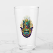 Violet Green Gold Petals Hamsa Turquoise Third Eye Glas (Voorkant)