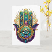 Violet Green Gold Petals Hamsa Turquoise Third Eye Kaart (Gele Bloem)