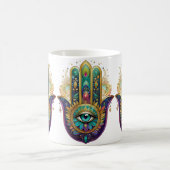 Violet Green Gold Petals Hamsa Turquoise Third Eye Koffiemok (Center)