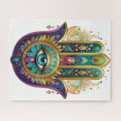 Violet Green Gold Petals Hamsa Turquoise Third Eye Legpuzzel (Horizontaal)