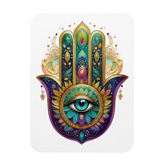 Violet Green Gold Petals Hamsa Turquoise Third Eye Magneet (Verticaal)