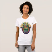Violet Green Gold Petals Hamsa Turquoise Third Eye T-shirt (Voorkant volledig)