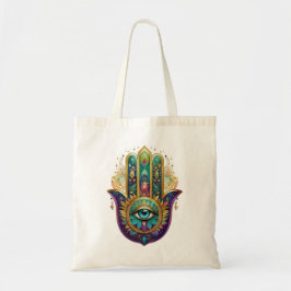 Violet Green Gold Petals Hamsa Turquoise Third Eye Tote Bag