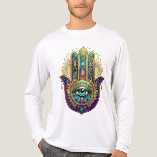 Violet Green Gold Petals Hamsa Turquoise Third Eye Tri-Blend Shirt (Voorkant volledig)