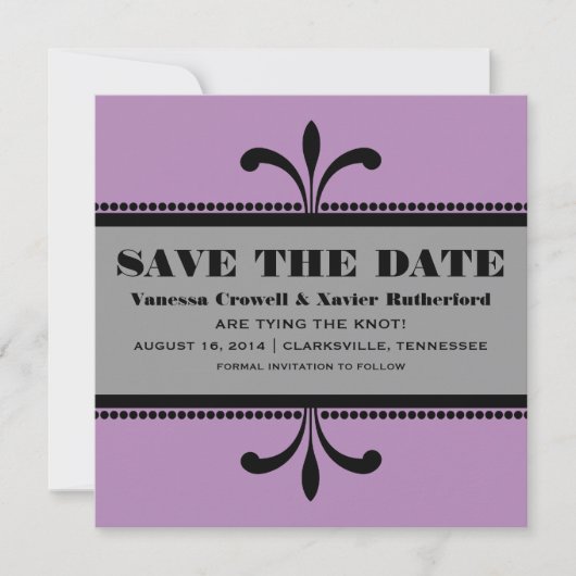 Violet/grijs Fancy kunstdeco Opslaan datum uitnodi Save The Date (Voorkant)