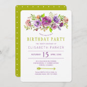Violet groen rustiek bloemen bohemien verjaardagsf kaart (Voorkant / Achterkant)