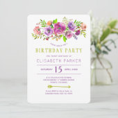 Violet groen rustiek bloemen bohemien verjaardagsf kaart (Staand voorkant)