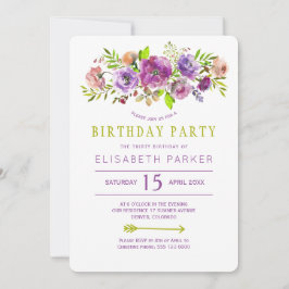 Violet groen rustiek bloemen bohemien verjaardagsf kaart