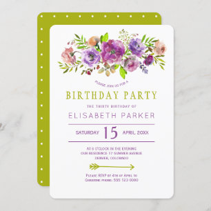 Violet groen rustiek bloemen bohemien verjaardagsf kaart