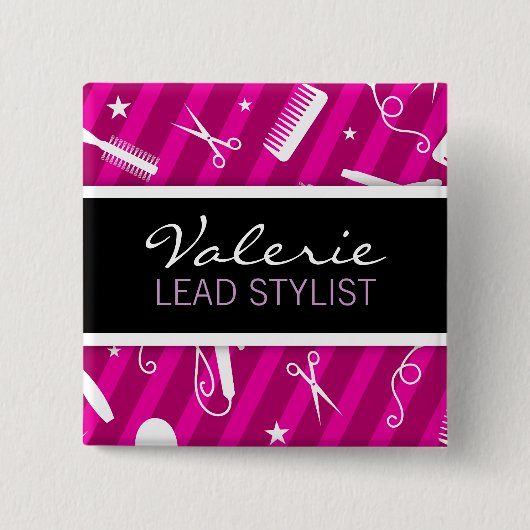 Violet Hair Salon Name Badge Vierkante Button 5,1 Cm (Voorkant)