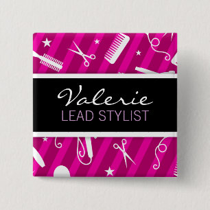 Violet Hair Salon Name Badge Vierkante Button 5,1 Cm