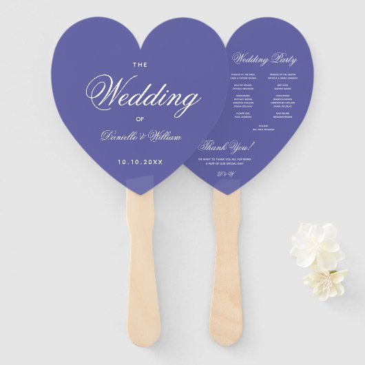 Violet Heart Wedding Program Calligrafie - Peri Handwaaier (Voorkant en achterkant)