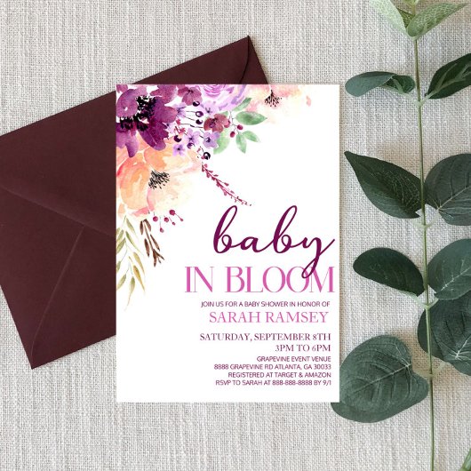 Violet Herfst Bloemen Baby in Bloom Baby shower Kaart