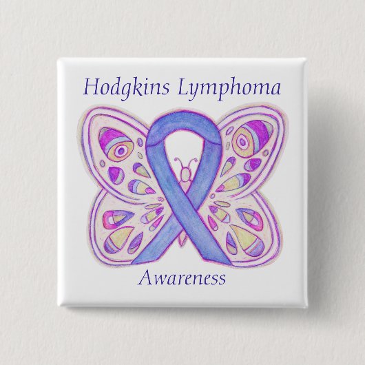 Violet Hodgkins Lymphoma Ribbon Butterfly Buttonne Vierkante Button 5,1 Cm (Voorkant)