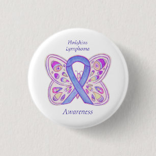 Violet Hodgkins Lymphoma Ribbon Butterfly Pins Ronde Button 3,2 Cm