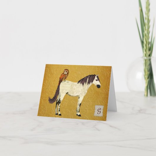 Violet Horse & Uil Monogram Notecard Notitiekaartje (Voorkant)