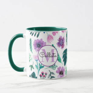 Violet Hunter Tropical Waterverf Flowers Monogram Mok