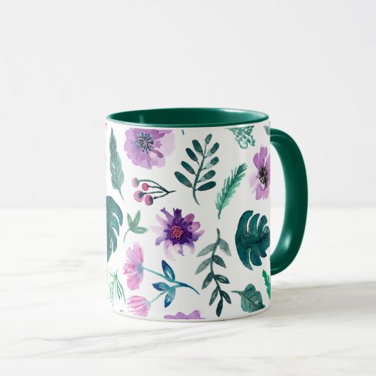 Violet Hunter Tropical Waterverf Flowers Monogram Mok (Voorkant rechts)
