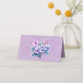 Violet Hydrangea Bloemen Vlinder Trouwtafel Plaatskaartje (Achterkant)