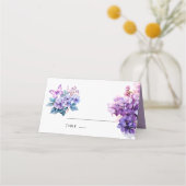 Violet Hydrangea Bloemen Vlinder Trouwtafel Plaatskaartje (Voorkant)