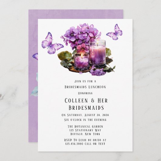 Violet Hydrangea Vlinder Bruidsmeisjes Luncheon Kaart (Voorkant / Achterkant)