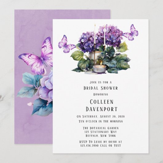 Violet Hydrangea Vlinderkaarsen Vrijgezellenfeest Kaart (Voorkant / Achterkant)
