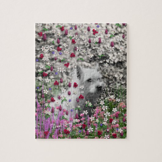 Violet in Flowers - White Westie Dog Legpuzzel (Verticaal)