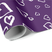 Violet inpakpapier met witte harten (Rol Hoek)